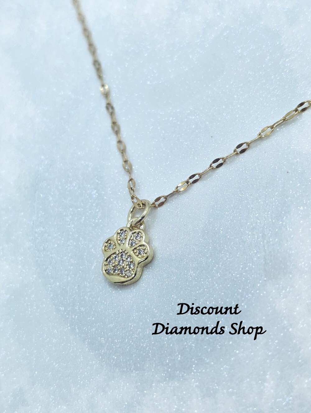 Dog & Cat Paw Print Clear White Diamond Pendant Necklace on  18K over 925 Silver
